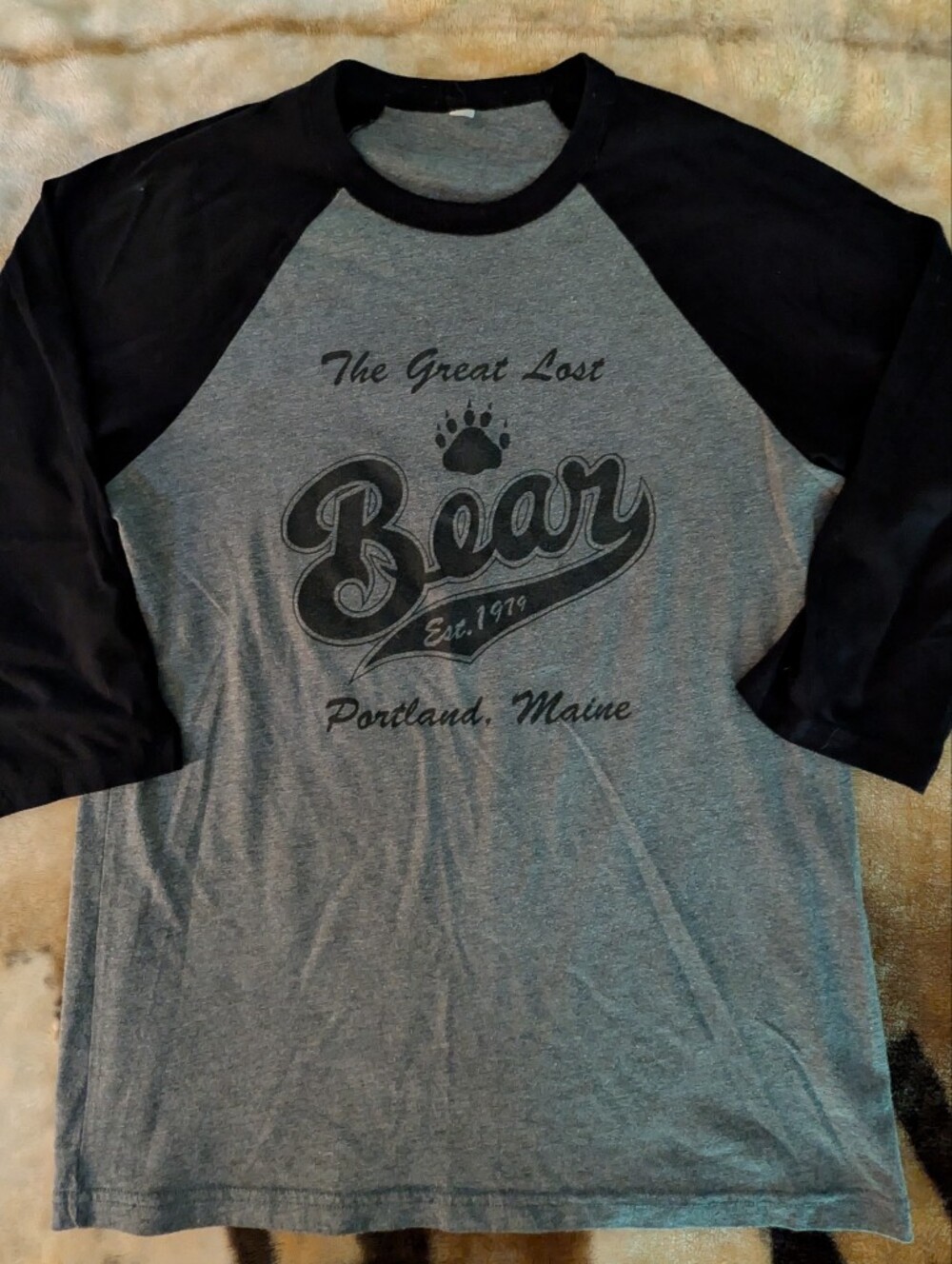 The Great Lost Bear Portland Maine Raglan Baseball Shirt - Gray and Black